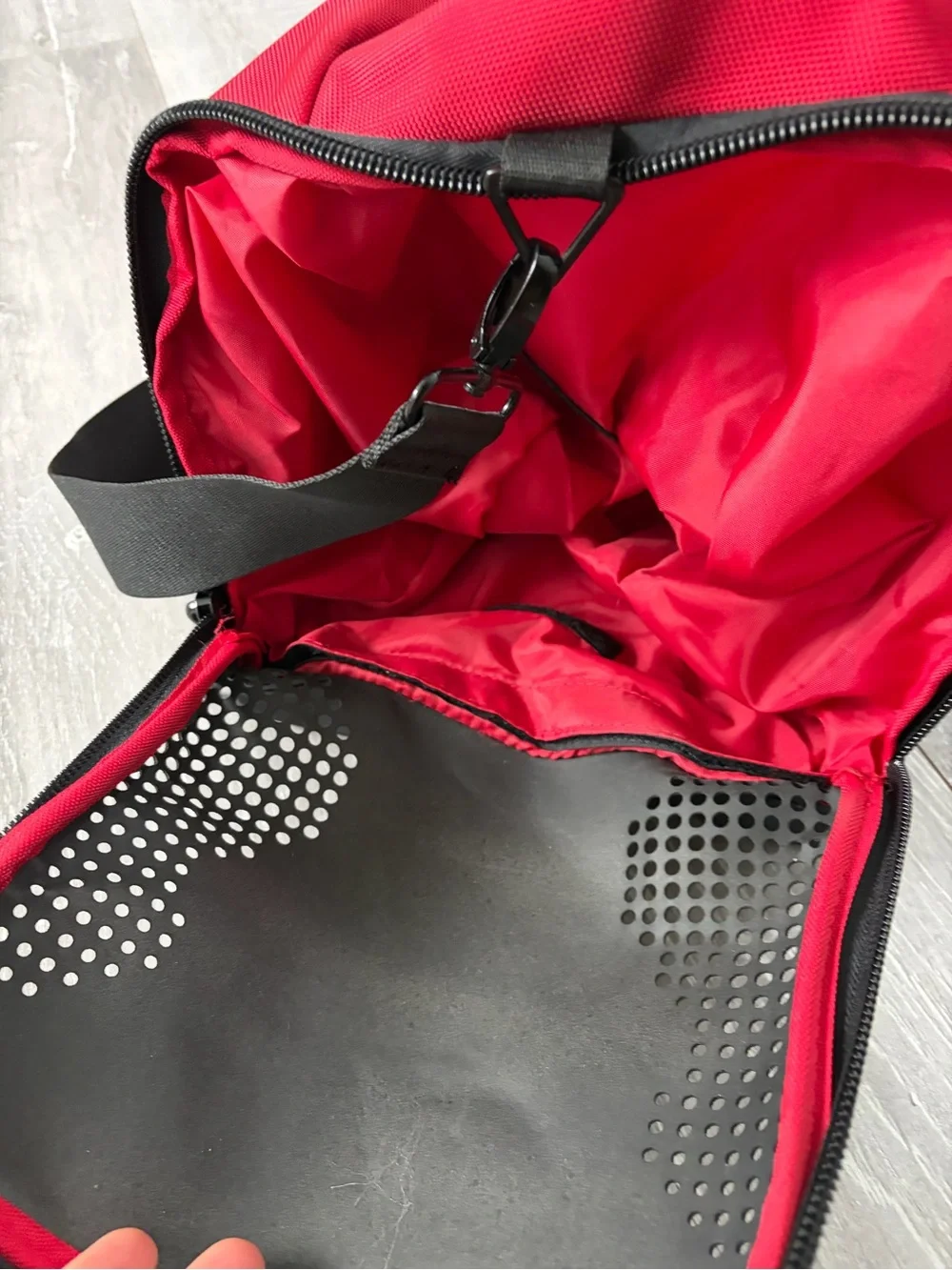 Jordan Red Duffel Bag with Black Straps